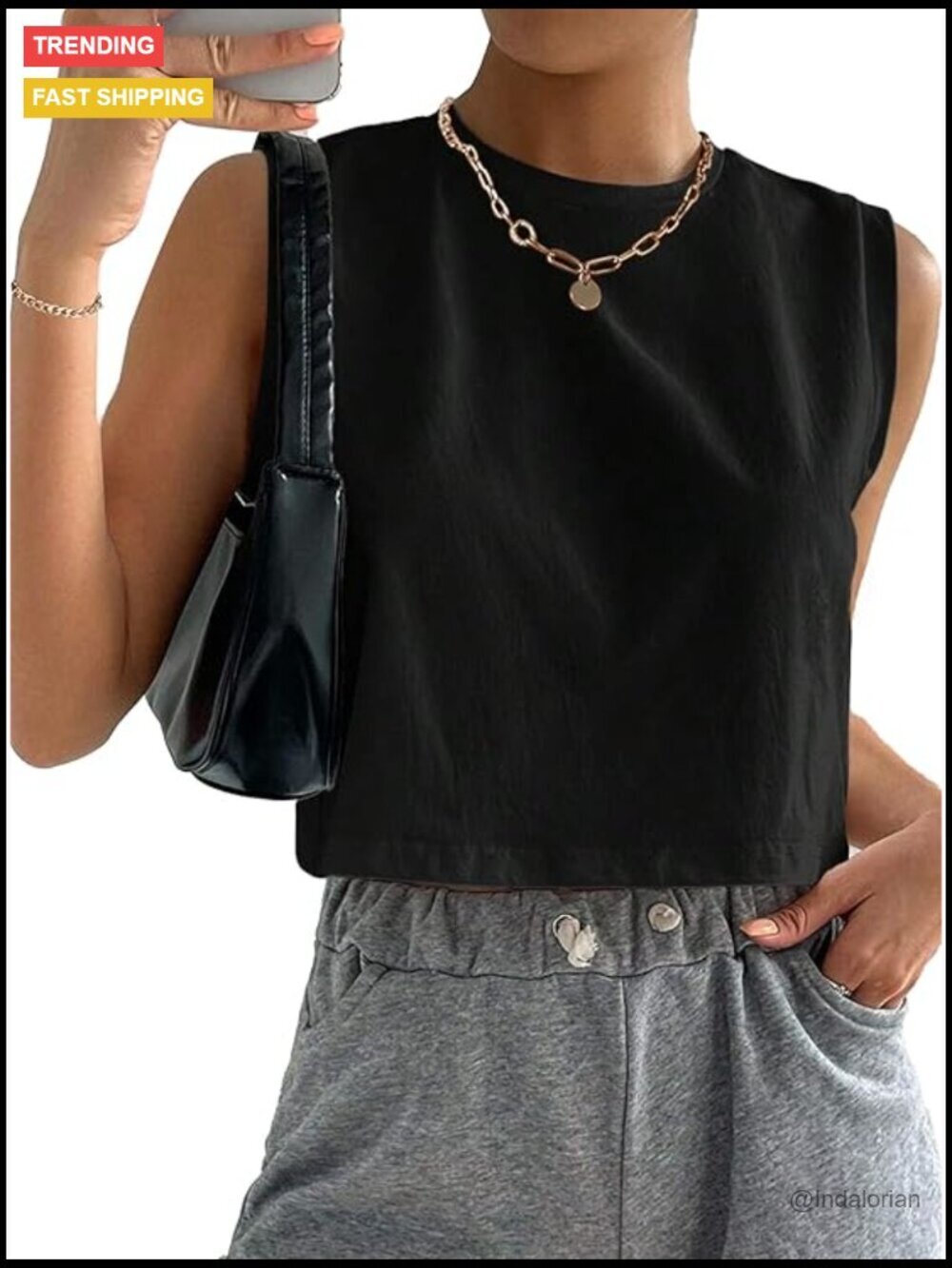 Crew Neck Loose Crop Tank Top Workout Casual Sleeveless T-Shirt Breathable